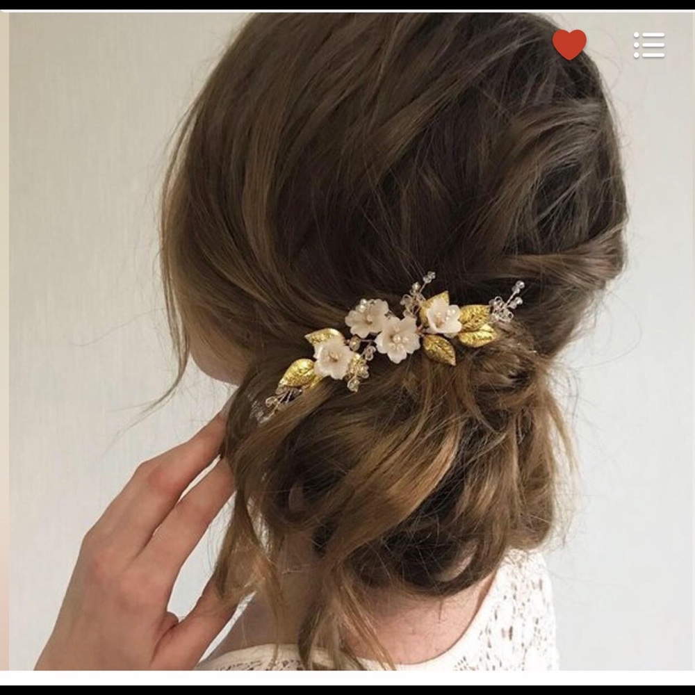Bridal Flower Hair Pin Gold Leaf